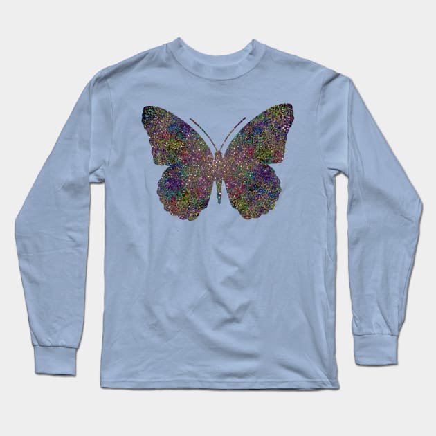 Glam Rainbow Metallic Butterfly Long Sleeve T-Shirt by Jane Izzy Designs